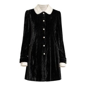 NWT Farfetch B+ab Velvet Long Sleeve Dress Peter Pan Collar Sz XS Pearls Lace